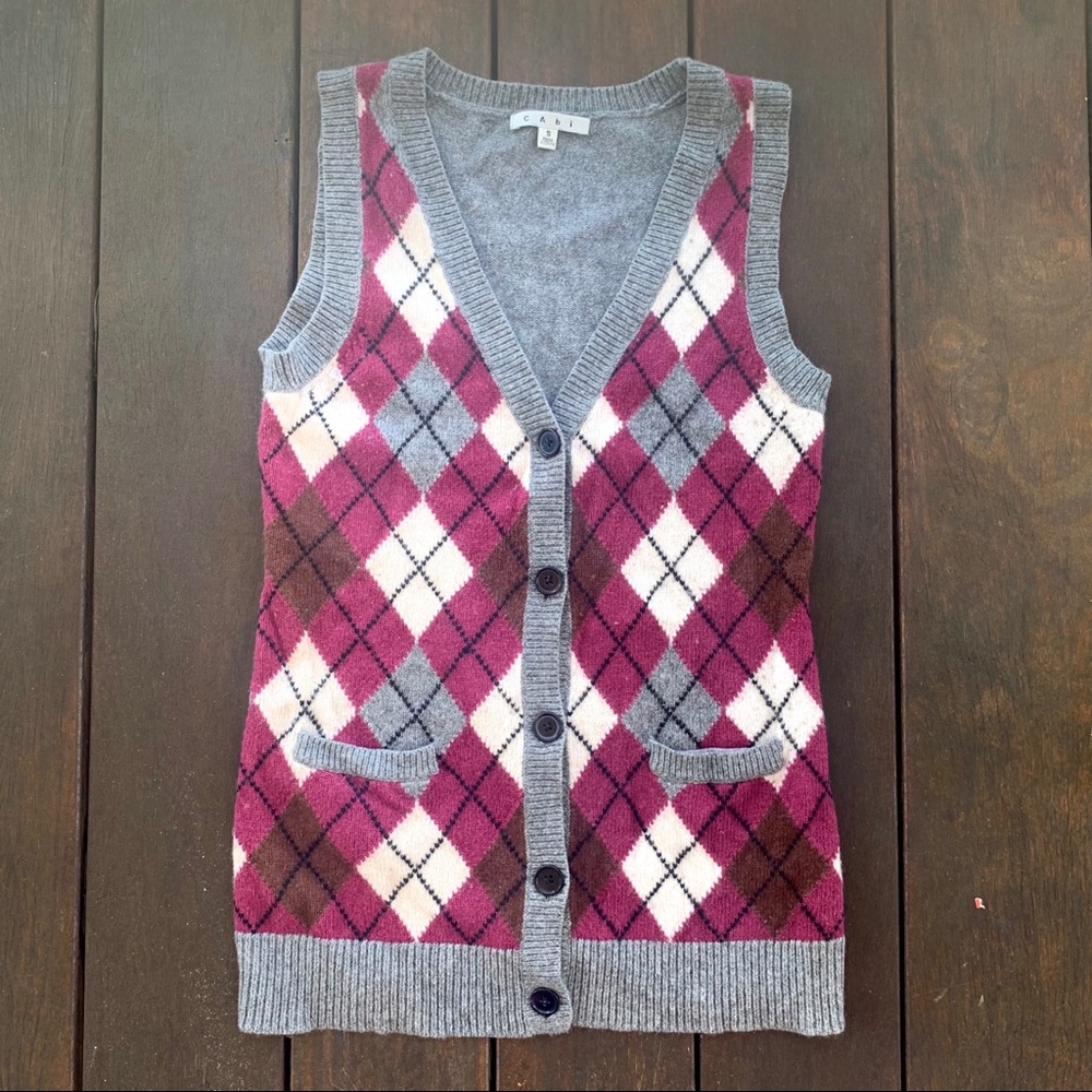 CAbi Wool Argyle button down Vest